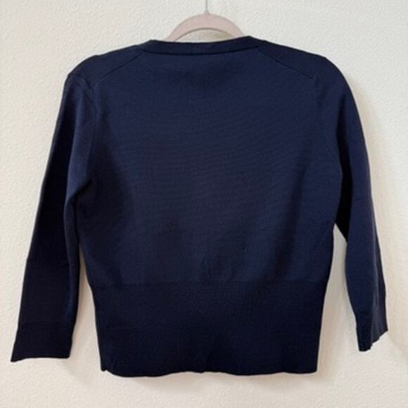 ROCHAS Silk Cotton Cardigan Sweater Navy Button Front Italy Size 42 Med Luxury - Picture 4 of 6
